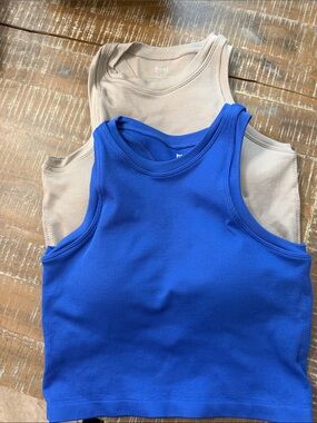 Ribbed Crop Sports Bra Two-Pack - Royal Blue & Beige